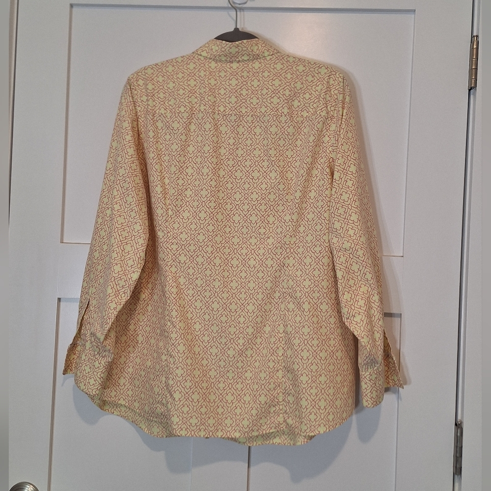 Lands' End No Iron Supima Button Down Cotton Shirt Sz 20W Geometric Yellow Pink - Picture 9 of 11